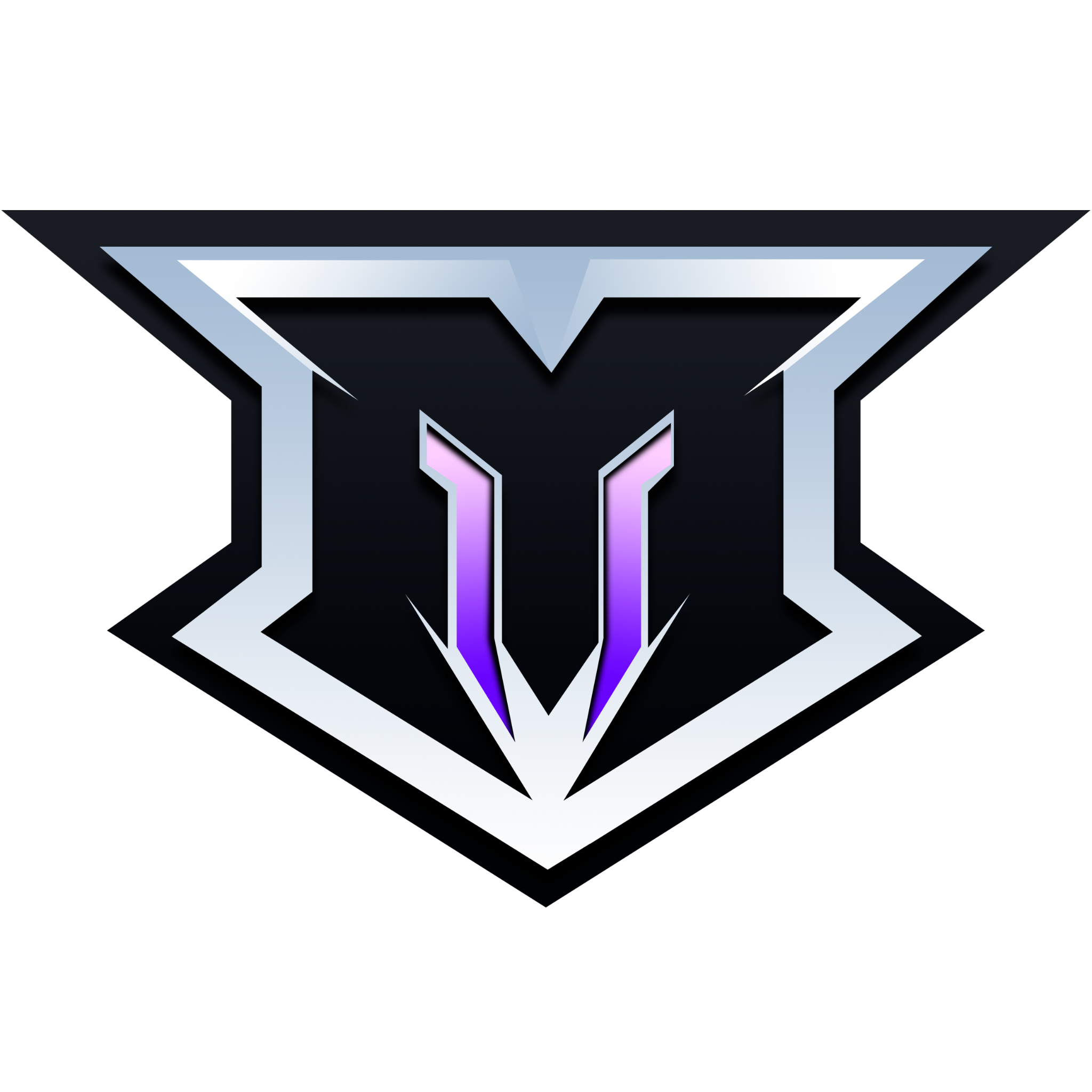 Mpathic metallic silver and purple emblem
